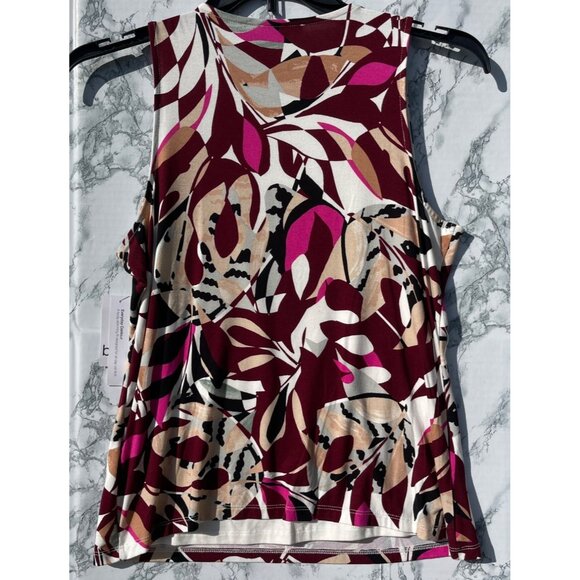 Bar III Womens Sleeveless Abstract Print Top 0X Multicolor self lined front body - Picture 2 of 9